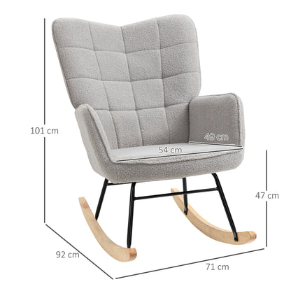 HOMCOM Schaukelstuhl im Retro-Design, Massivholz, Schwingsessel, 71 cm x 92 cm x 101 cm, Hellgrau