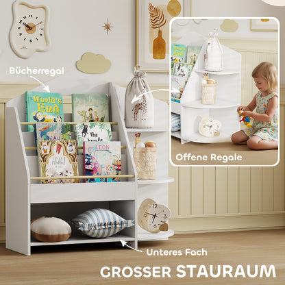 AIYAPLAY Kinderregal mit 7 Regalen für Bücher, Spielzeug, runde Kanten, trägt 40 kg, Weiß