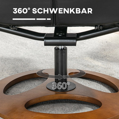 HOMCOM Relaxsessel mit Ottomane, Sessel mit Fußhocker, verstellbare Rückenlehne, 77 cm x 89 cm x 110 cm, Schwarz