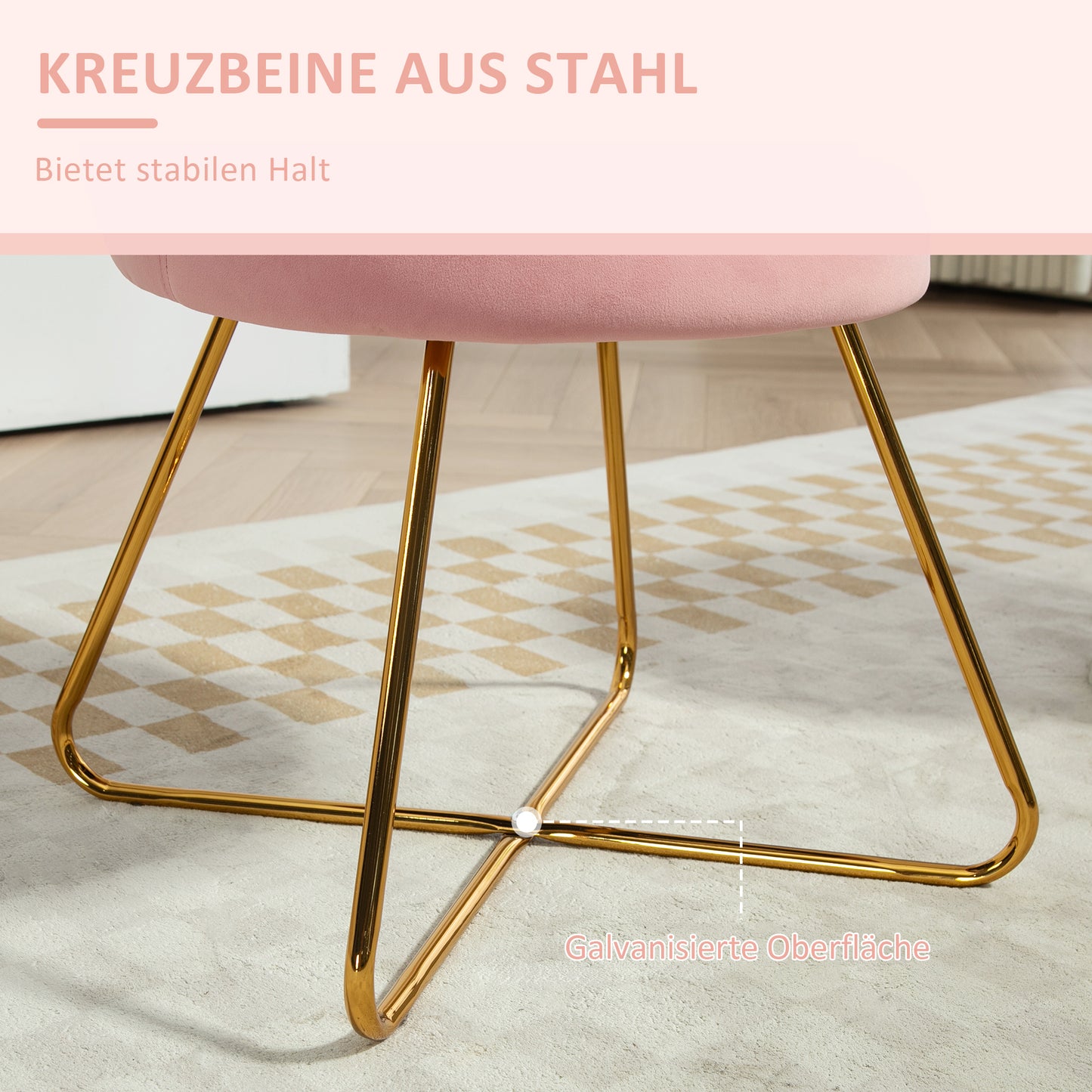 HOMCOM Polsterstuhl, Akzentstuhl mit Rückenlehne im Lotus-Design, Metallbeine, Rosa