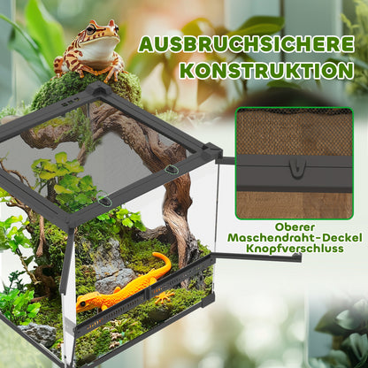 PawHut Glas-Terrarium für Reptilien, erhöhter &amp; wasserdichter Boden, Knopfschloss