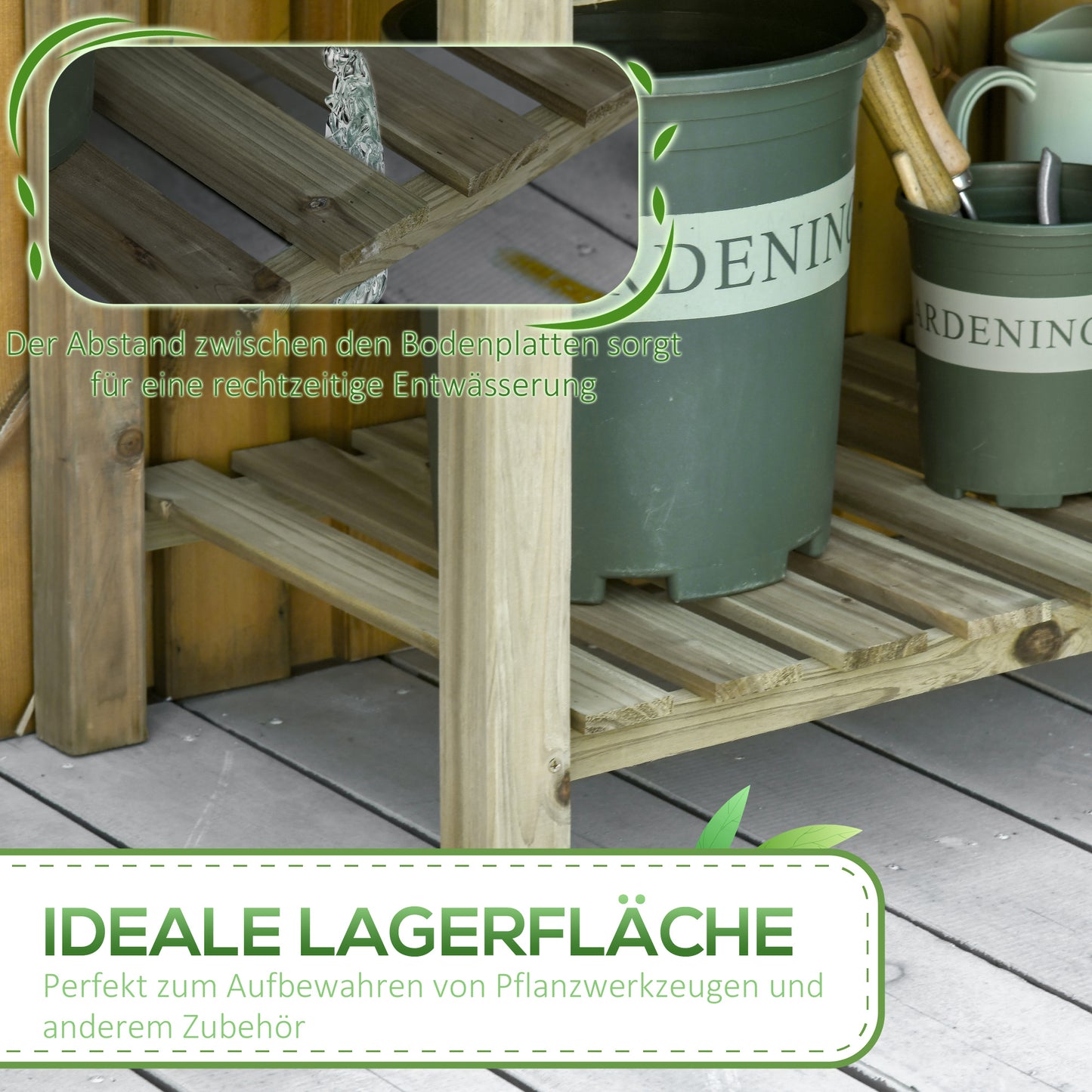 Outsunny Hochbeet, Erhöhter Pflanzkübel aus Holz mit unterem Regal, robust Konstruktion, Ablauflöcher, 91L x 51B x 76H cm, Grün