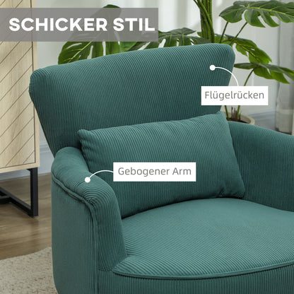 HOMCOM Moderner Armlehnstuhl, Gepolsterter Akzentstuhl mit Lendenkissen, Kautschukholzbeinen, Dunkelgrün