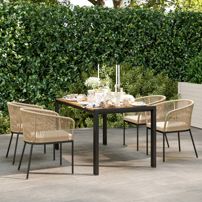 Outsunny 5-teiliges Gartenmöbel-Set, 4 Stühle, 1 Tisch, Kunst-Rattan, Stahlgestell, waschbare Kissen, für Terrasse, Khaki