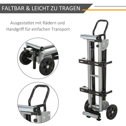 DURHAND Untergestell für Kappsägen Arbeitstisch für Kapp- und Gehrungssägen Sägengestell Kappsäge Stahl Schwarz+Silber Seitenverlängerung 123,5-245 cm