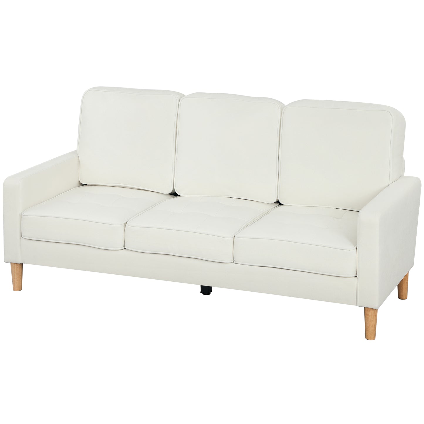 HOMCOM 3-Sitzer-Sofa mit dicken Kissen, Kautschukholz, Stoffbezug, Polstersofa für Wohnzimmer, Büro, Schlafzimmer, Cremeweiß
