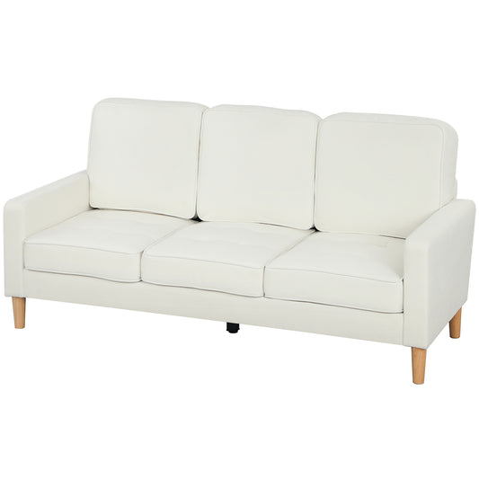 HOMCOM 3-Sitzer-Sofa mit dicken Kissen, Kautschukholz, Stoffbezug, Polstersofa für Wohnzimmer, Büro, Schlafzimmer, Cremeweiß