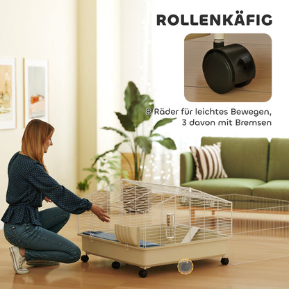 PawHut Kleintierkäfig, Balkon, Rampe, Futtertrog, Wasserflasche, 2-Ebenen-Design, Weiß