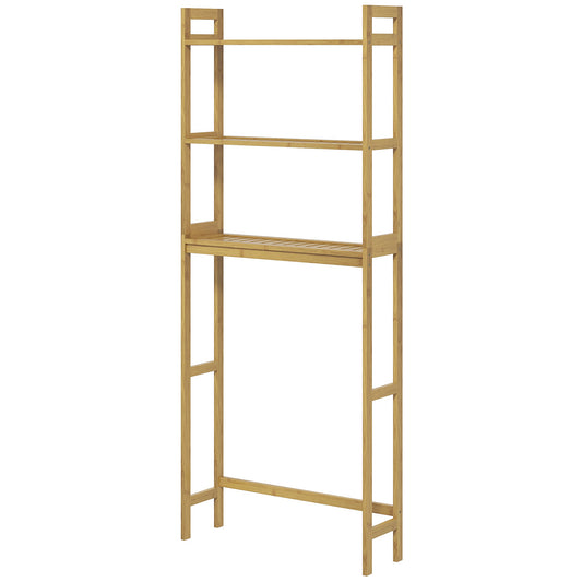 kleankin Badezimmerregal Badregal Toilettenregal, 3 Regale, wasserbeständig, 68 cm x 20 cm x 165 cm, Natur