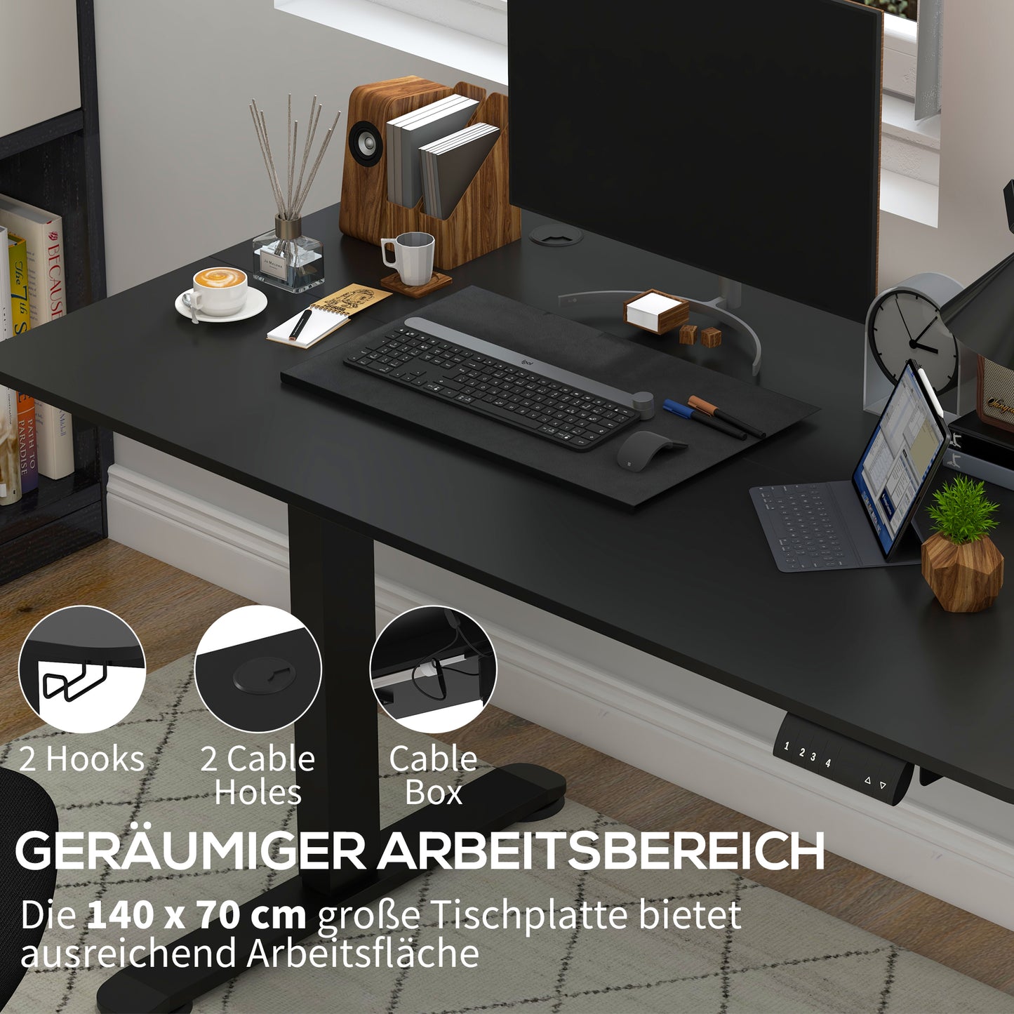 Vinsetto Stehpult höhenverstellbarer Computertisch Schreibtisch, 140 cm x 70 cm x 116 cm, Schwarz
