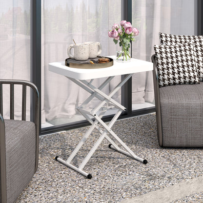 Outsunny Gartentisch, Tragbarer Tisch für den Außenbereich aus Kunststoff und Metall, Bistrotisch, für Terrasse, Garten, Weiß