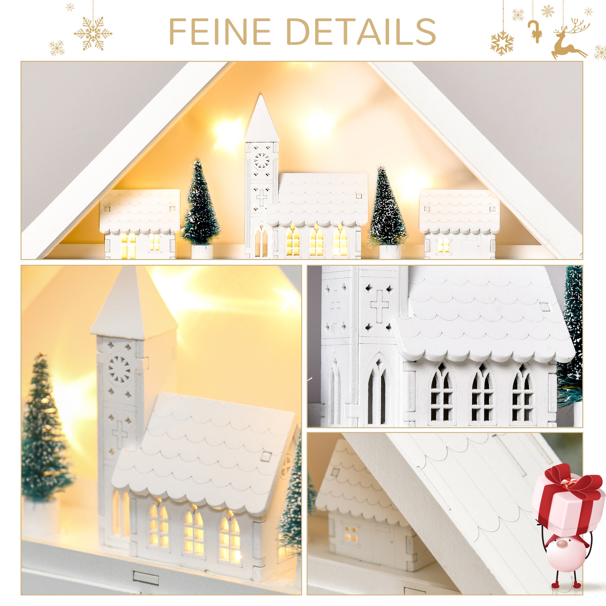 HOMCOM Adventskalender Weichnachtsdekoration Weihnachtsdeko, 24 Schubladen, LED-Lichter, 39 cm x 9 cm x 42 cm, Weiß + Grün