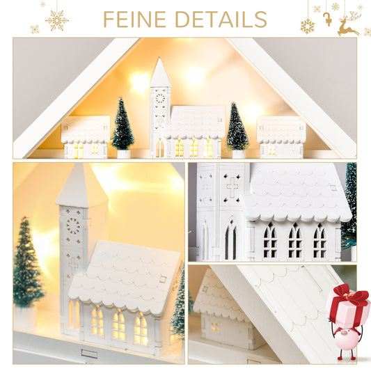 HOMCOM Adventskalender Weichnachtsdekoration Weihnachtsdeko, 24 Schubladen, LED-Lichter, 39 cm x 9 cm x 42 cm, Weiß + Grün