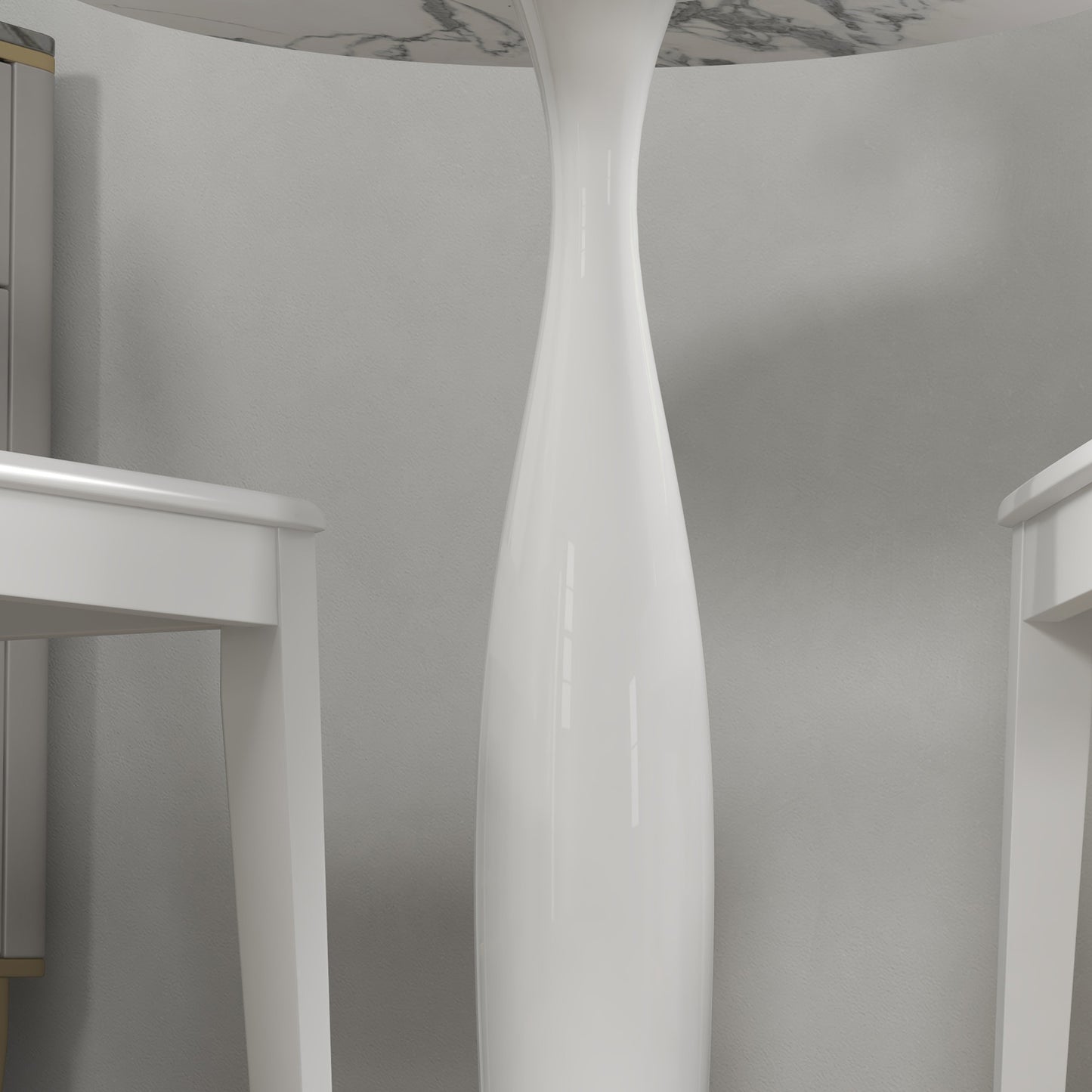 HOMCOM Runder Esstisch, pulverbeschichteter Stahl, MDF mit Melamin, rutschfeste Füße, 70 x 74 cm, Weiß