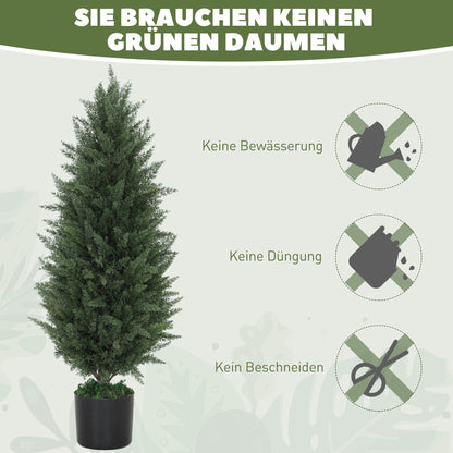 HOMCOM 2er-Set Künstliche Zypressen, Kunstbäume mit 831 Blättern, mit Zementtopf, UV-beständig, Kunstpflanze, 90 cm, Grün