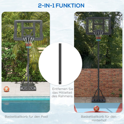 SPORTNOW Basketballständer, Outdoor/Indoor, höhenverstellbar, mit Rädern, befüllbare Basis, Korbhöhe 2,30-3,05 m