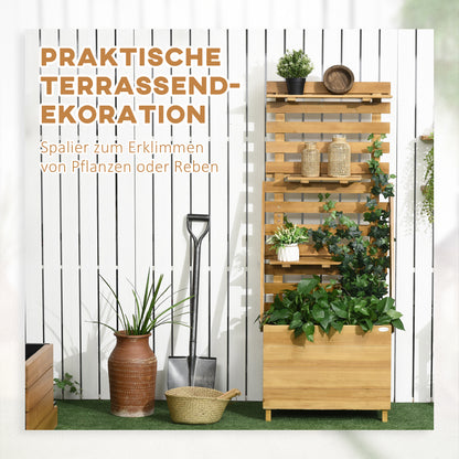 Outsunny Hochbeet mit 3 Schubladen, inkl. Rankhilfe, wetterbeständig, Massivholz, 63 cm x 39 cm x 160 cm, Natur