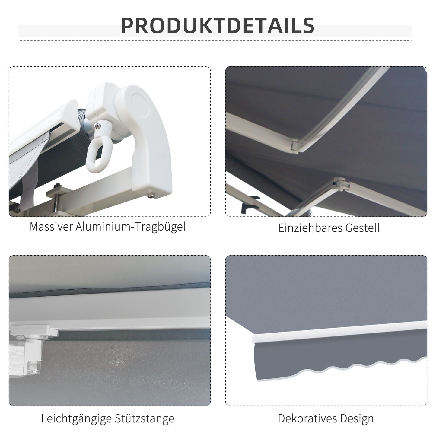 Outsunny Gelenkarmmarkise Verstellbare Klemmmarkise Terrassenmarkise 3,95 x 3m Sonnenskydd mit Kurbel, Balkonmarkise, Grau