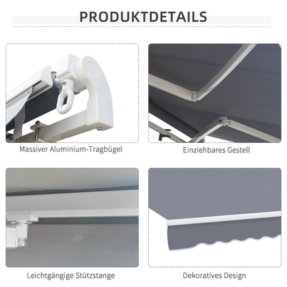Outsunny Gelenkarmmarkise Verstellbare Klemmmarkise Terrassenmarkise 3,95 x 3m Sonnenskydd mit Kurbel, Balkonmarkise, Grau