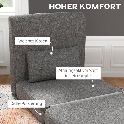 HOMCOM Schlafsessel, Gästematratze, 3-fach faltbar, kompakt, Metallrahmen, 80x75x74 cm, Grau
