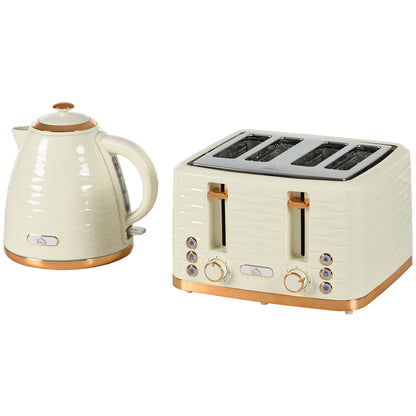 HOMCOM 2-in-1 Toaster- und Wasserkocher-Set, 7 Bräunungsstufen, Auftau- und Aufwärmfunktion, Beige