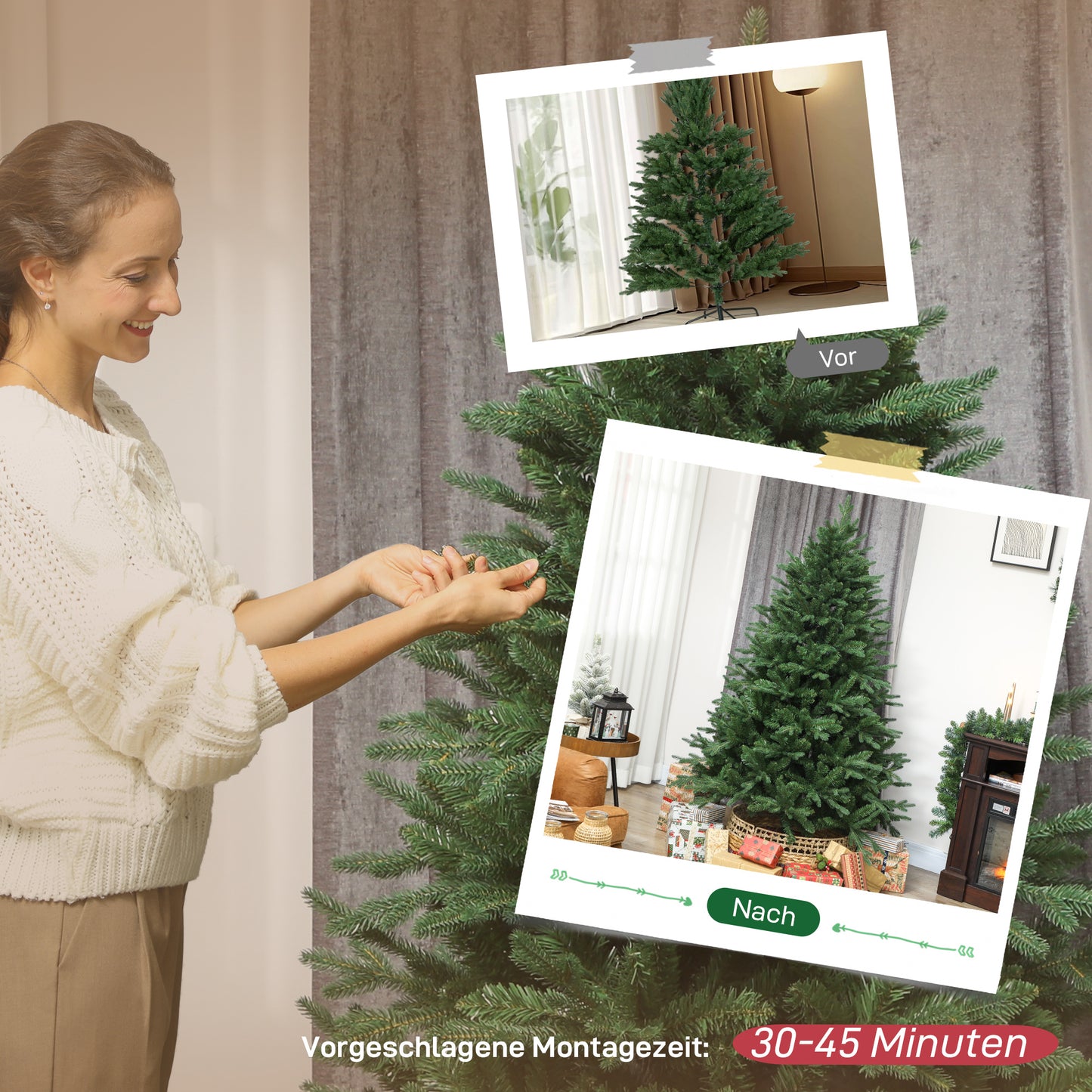 HOMCOM Künstlicher Weihnachtsbaum 180 cm Kiefernbaum künstlich mit 3026 Spitzen für drinnen