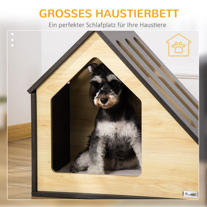 Pawhut Hundehütte Indoor Hundehöhle mit Kissen Hundehaus Hundehöhle mit schrägem Dach Katzenhaus för små Hunde bis 8 kg 60 x 40 x 59,2 cm, Braun
