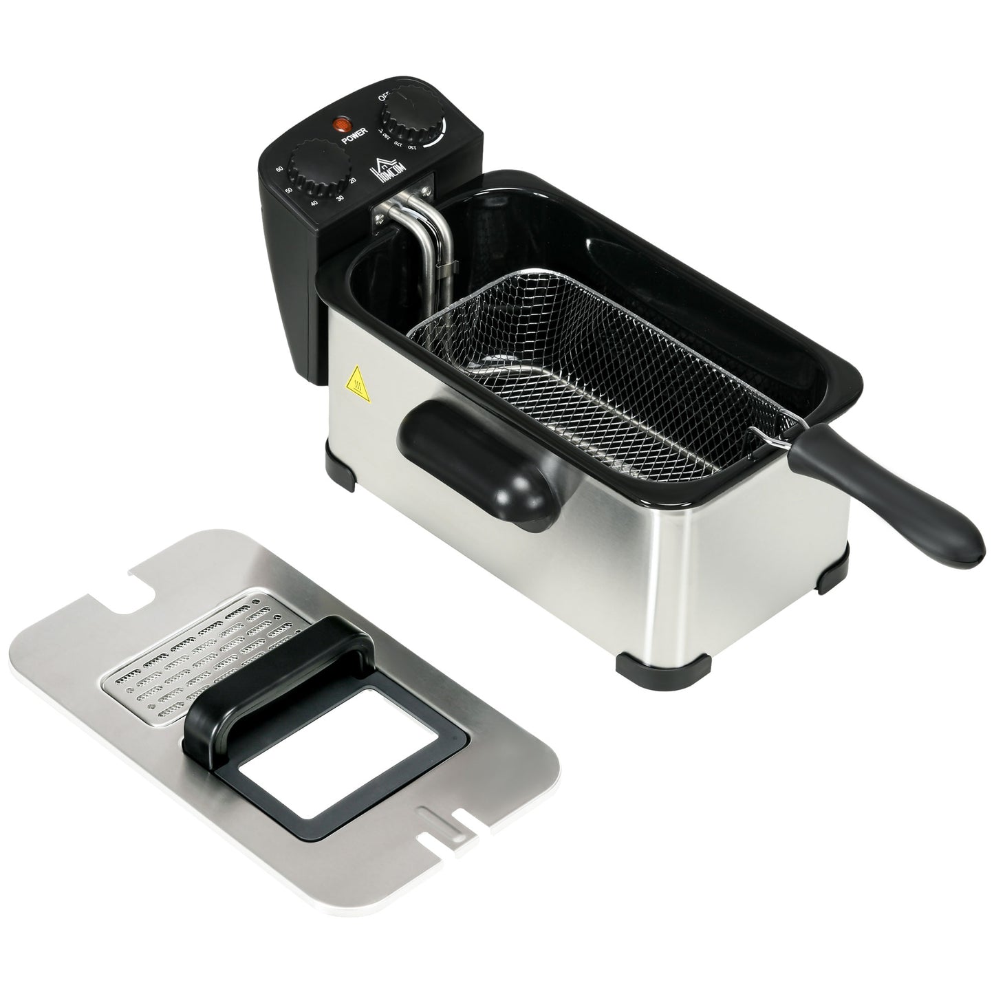 HOMCOM Fritteuse, 3 Liter, 2.000W Leistung, Klarsichtdeckel, kühler Griff, Schwarz