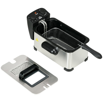 HOMCOM Fritteuse, 3 Liter, 2.000W Leistung, Klarsichtdeckel, kühler Griff, Schwarz