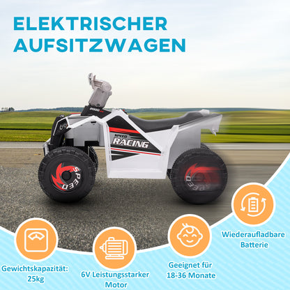 HOMCOM Elektro-Kinderquad, 2,5 km/h, Vorwärts- & Rückwärtsgang, für 18-36 Monate, Weiß
