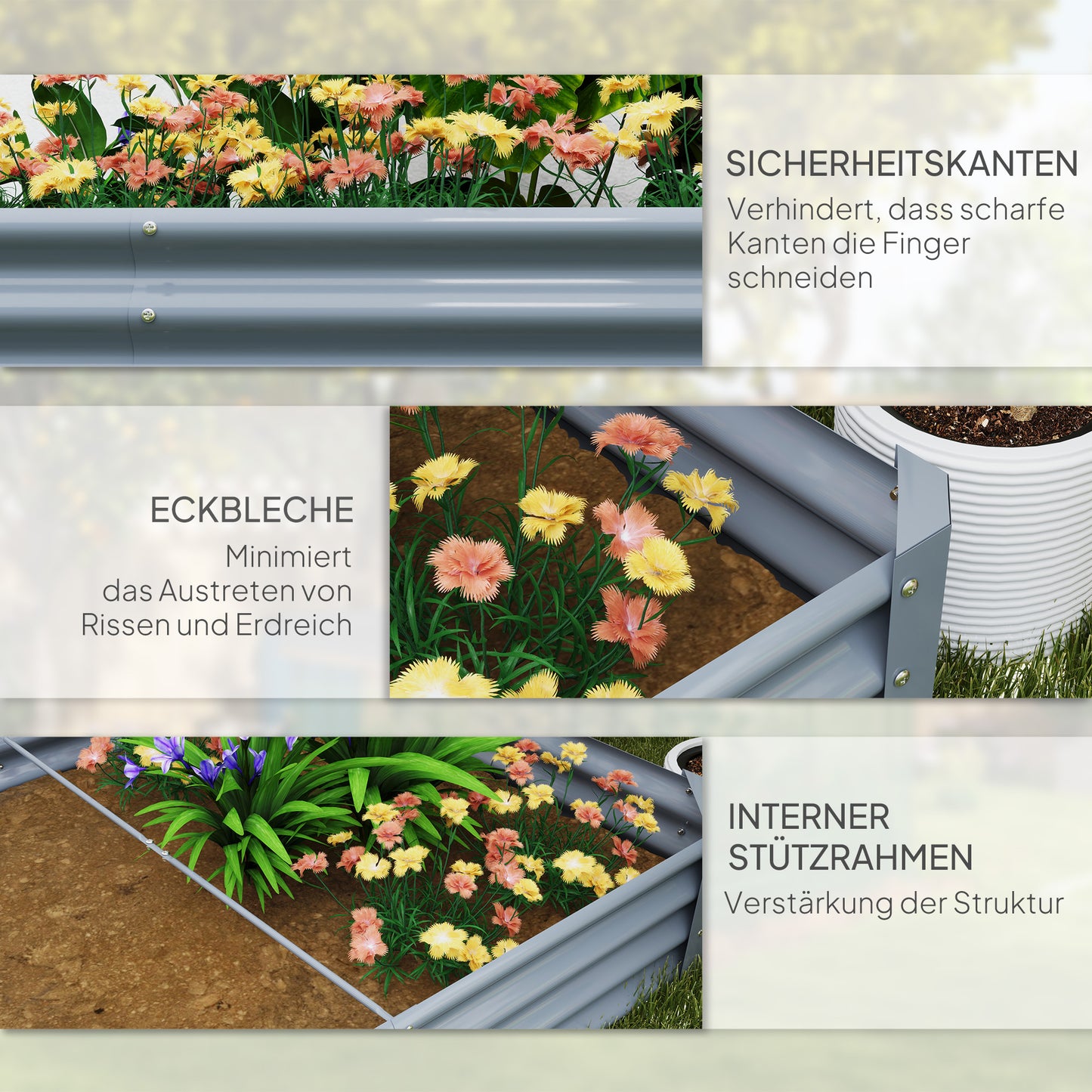 Outsunny Hochbeet aus Stahl, Wetterbeständig Pflanzbeet mit Anti-Schnittkante Frühbeet