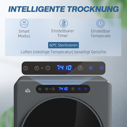 HOMCOM Wäschetrockner, 6 Programme, 40-60℃, 3 kg Kapazität, kompakt, Touch-Bedienung, Grau