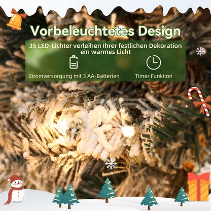 HOMCOM Tannenkranz Weihnachtskranz mit LED-Lichterkette, Tannenzapfen, Türkranz Grün+Weiß, Ø60 x 8 cm