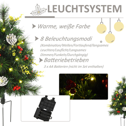 HOMCOM 2-er Set Weihnachtsbäume, Künstlicher Mini-Christbaum mit LED-Lichtern, Kunststoff, Metall, Ø33 x 75 cm, Grün