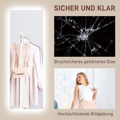 HOMCOM LED Ganzkörperspiegel, dimmbar, rahmenlos, Touch-Steuerung, 40 x 120 cm