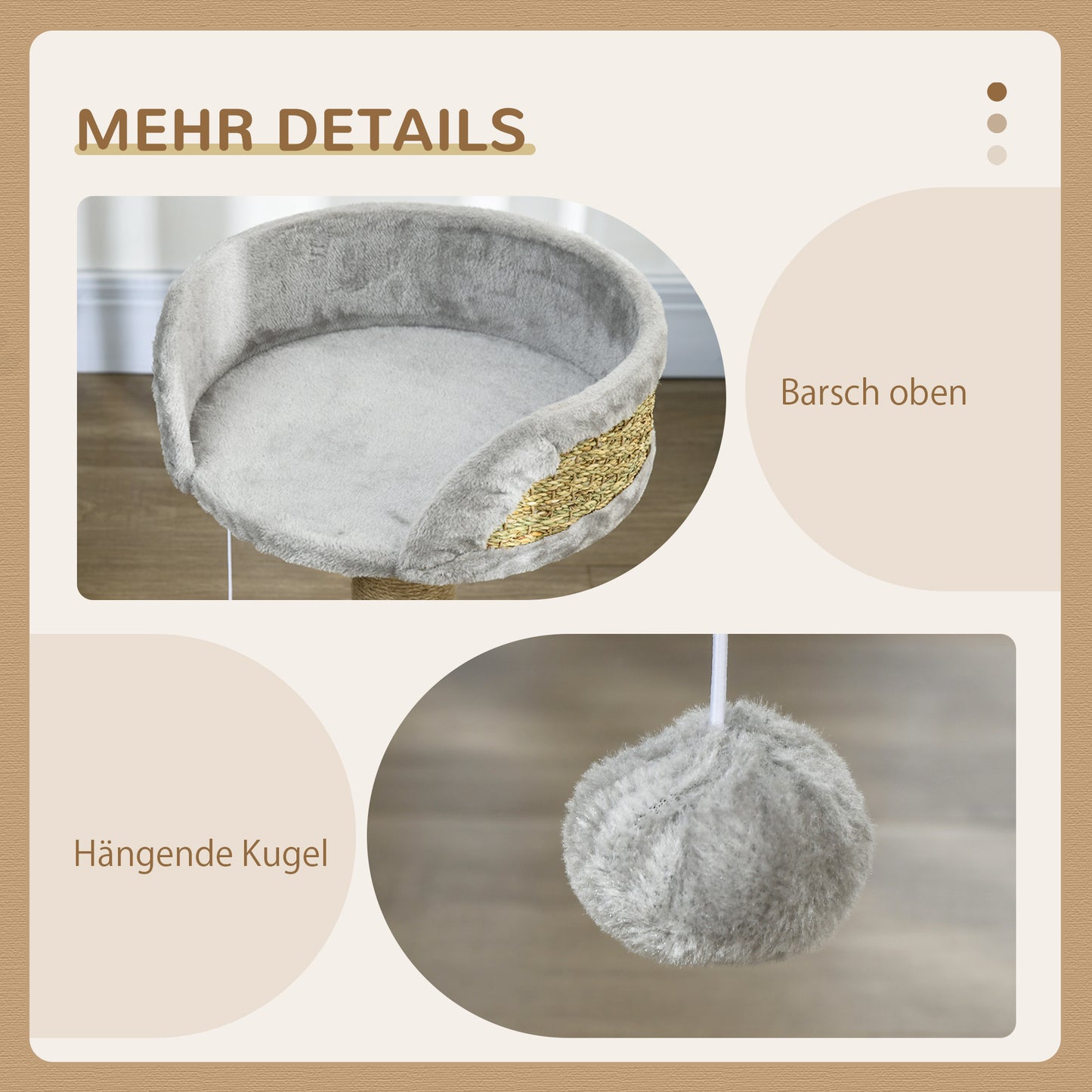 PawHut Kratzbaum Katzenbett Katzenkorb, inkl. Spielball, 40 cm x 40 cm x 49 cm, Grau
