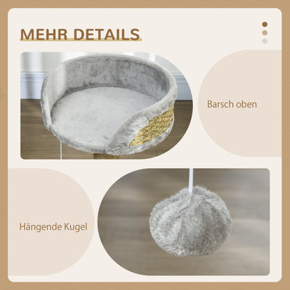 PawHut Kratzbaum Katzenbett Katzenkorb, inkl. Spielball, 40 cm x 40 cm x 49 cm, Grau