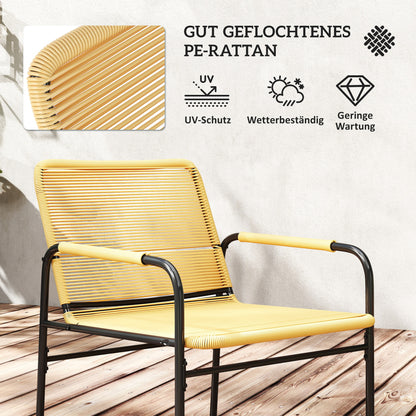 Outsunny 3-tlg. Rattan Bistroset, Sitzgruppe, Gartengarnitur mit 2 Gartensesseln, Couchtisch 54 x 66 x 76 cm Gelb