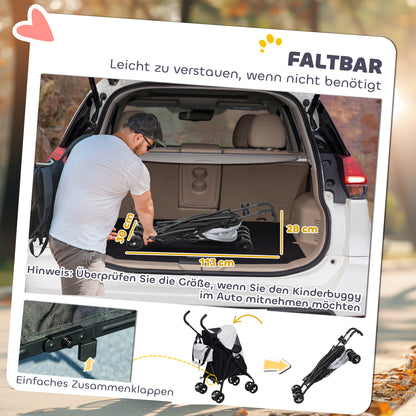 PawHut Haustierwagen, Sicherheitsleinen, Netzfenster, 76L x 44B x 103H cm, Hellgrau