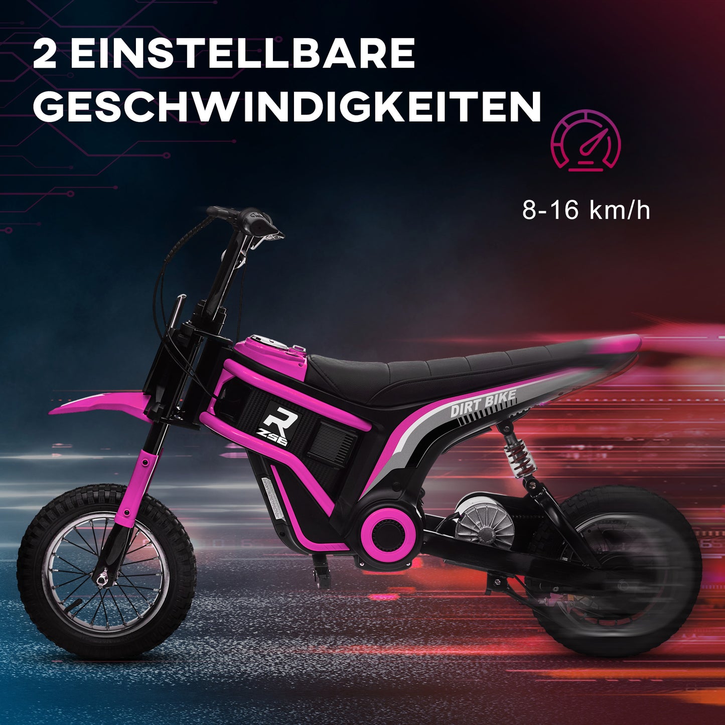 HOMCOM Elektro-Motorrad für Kinder, 24V Kindermotorrad mit Hupe, Leuchte, mit Drehgriff-Gashebel, 8-16 km/h, 8-12 Jahre, Rosa