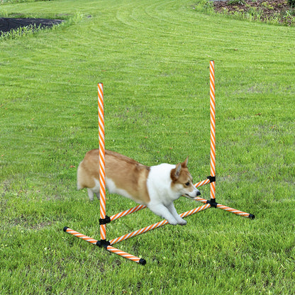 PawHut Agility Set Hunde, 6tlg. Agility-Ausrüstungs-Set mit Flechtstangen, Pfeife, Hundetraining Zubehör mit Tragetasche, für Park, Garten, Orange