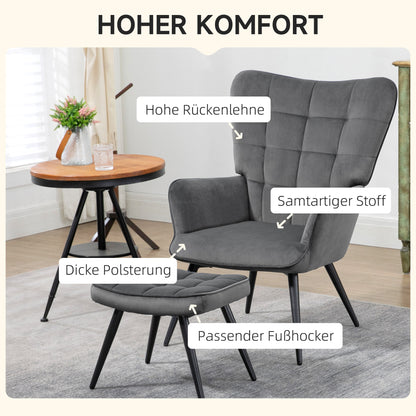 HOMCOM Relaxsessel mit Ottomane Sessel mit Fußhocker, 2-teiliges Set, Grau