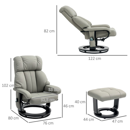 HOMCOM Relaxsessel Massagefunktion Fernsehsessel mit Seitentasche, Kunstleder, Grau