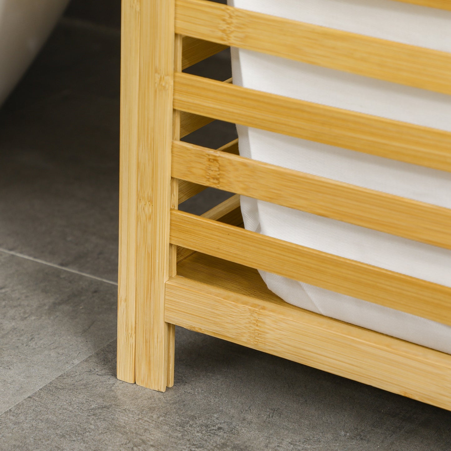 HOMCOM Wäschekorb aus Bambus, herausnehmbarer Wäschesack, wasserbeständig, Natur + Beige