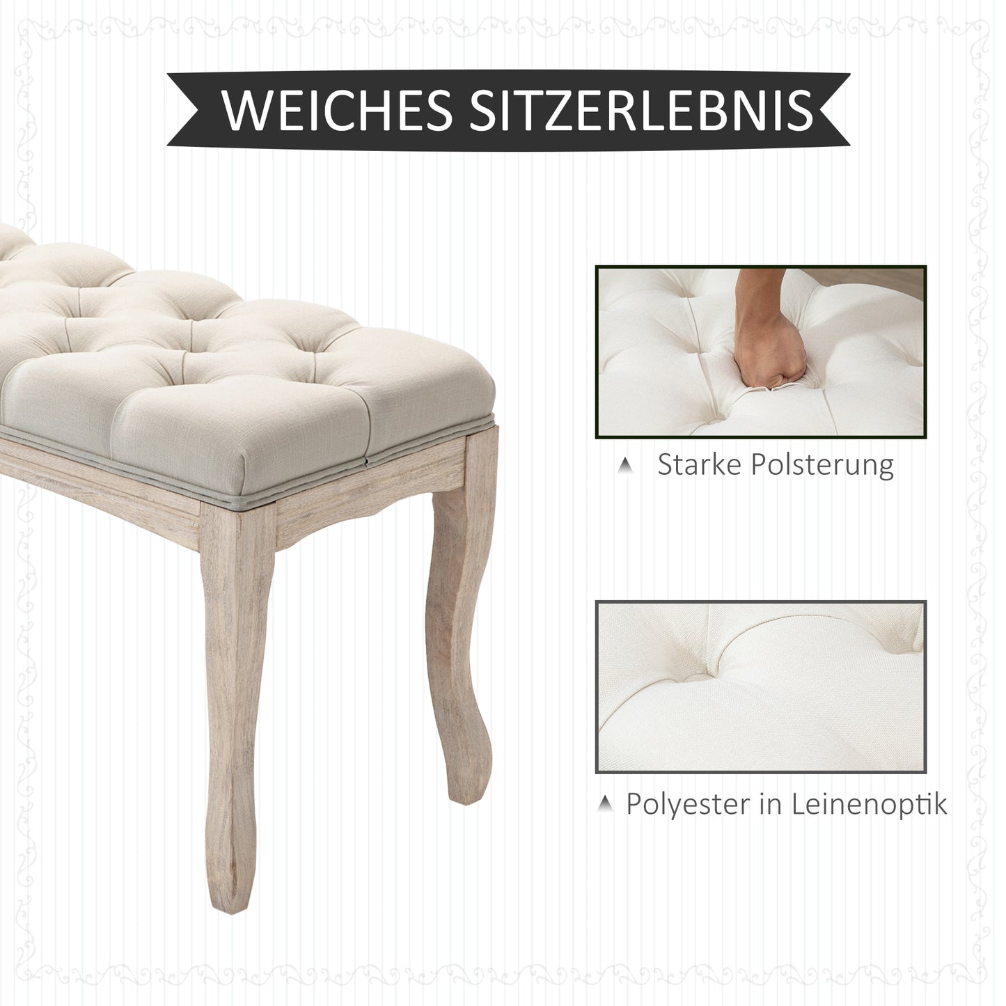 HOMCOM Sitzbank Polsterbank mit Leinen-Bezug Bettbank mit Holzrahmen, Schuhbank für Schlafzimmer, Wohnzimmer, Flur 110 x 40 x 48 cm Beige