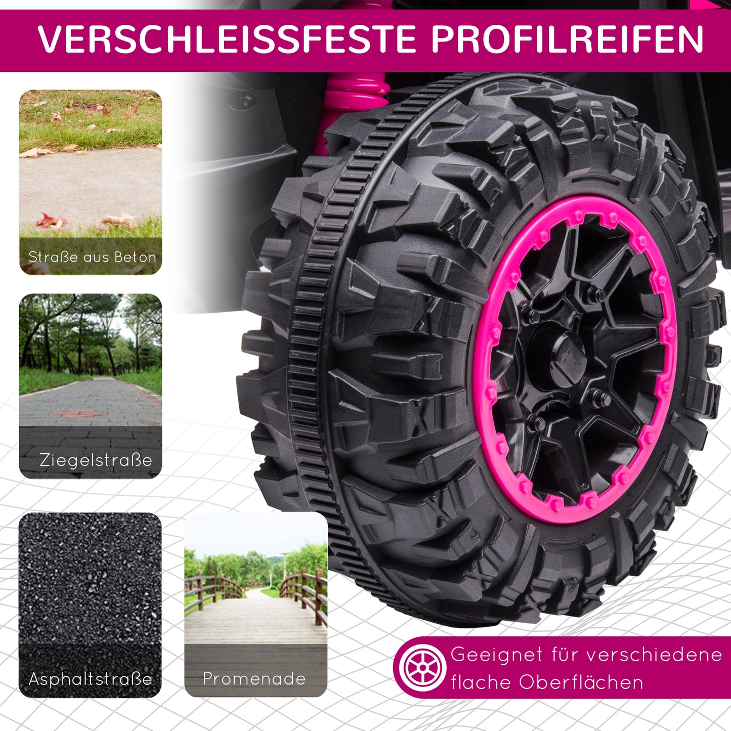 HOMCOM Elektro Kinderquad, 3-6 km/h, Licht/Musik, für 3-5 Jahre, bis 25kg, Rosa/Schwarz