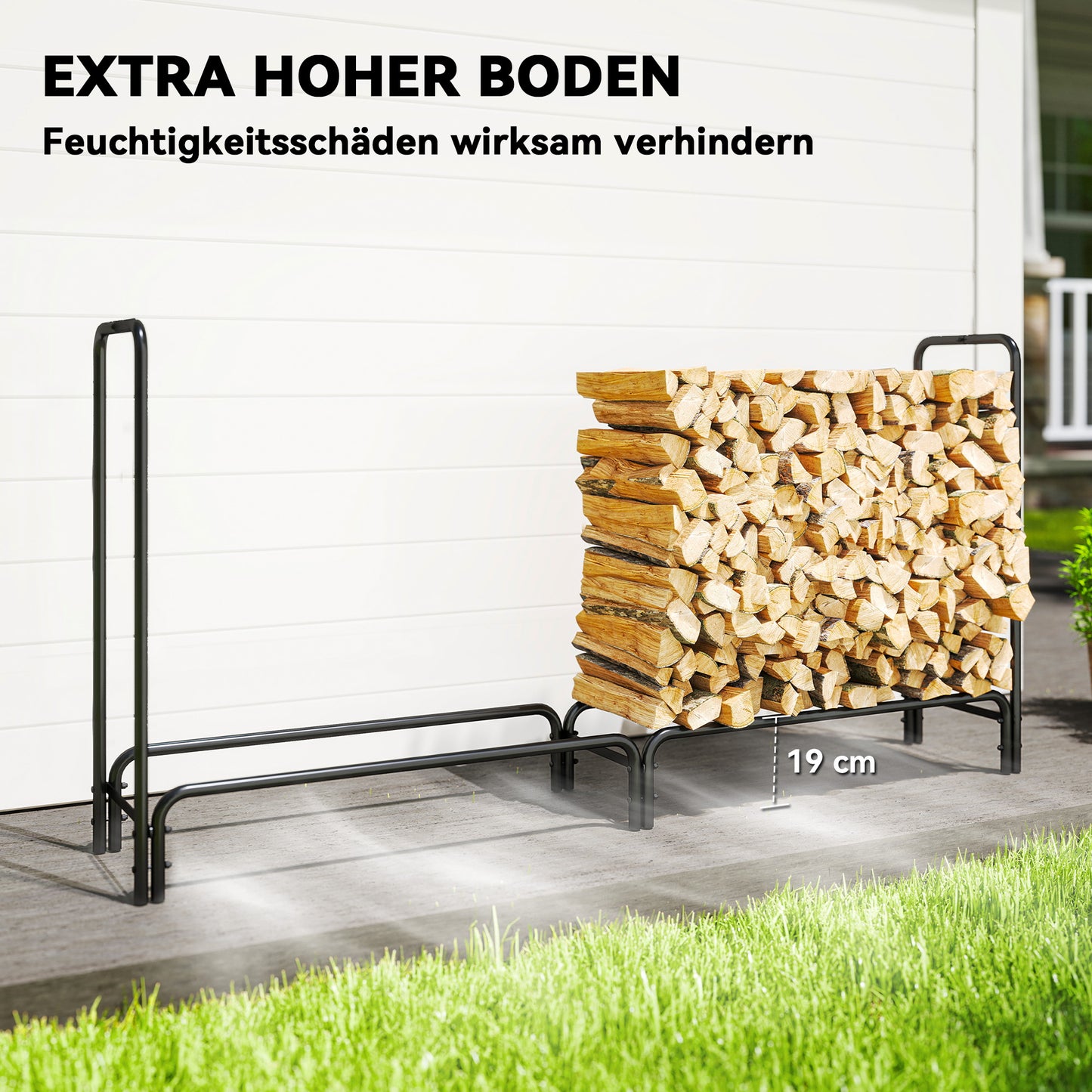 Outsunny Feuerholzgestell, 0,6 m³, mit Abdeckung, pulverbeschichteter Metall, bis 200 kg, Schwarz/Dunkelgrün