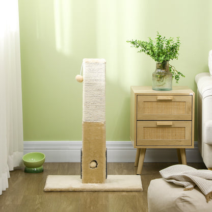 PawHut Kratzbaum für Katzen, Kratzsäule, 79 cm Katzenbaum mit Juteseil, inklusive Spielzeug, Plüsch, Beige
