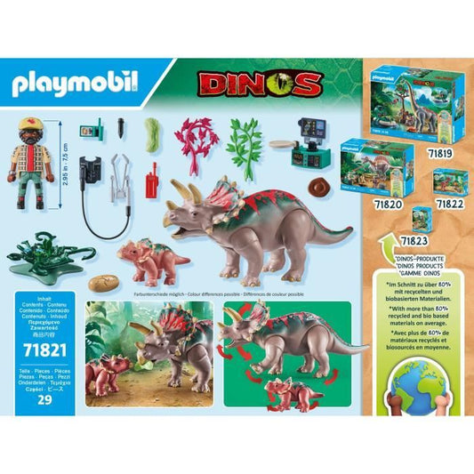 PLAYMOBIL 71821 Triceratops with Baby and Explorer, Dinos, 29 pieces, Ages 4+