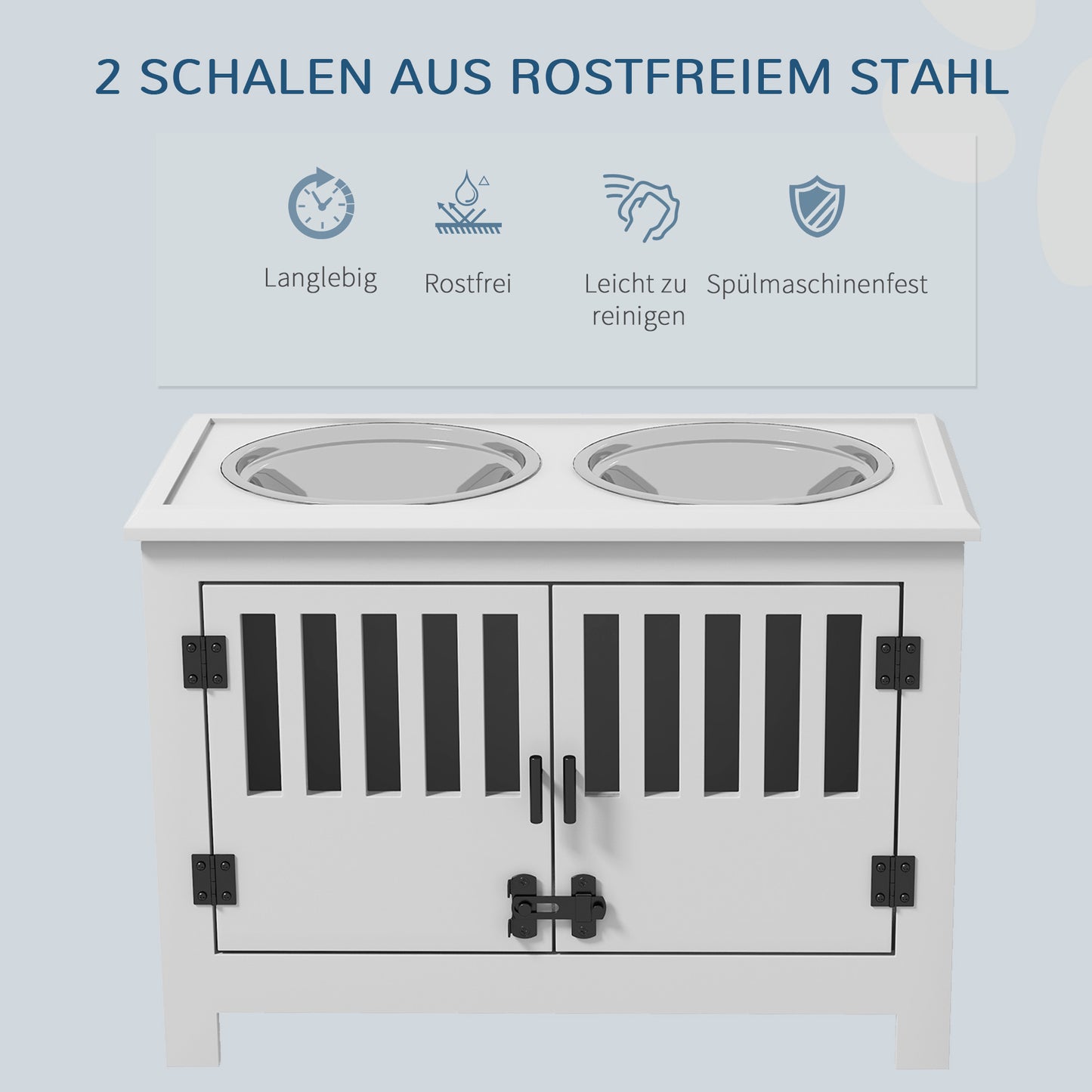 PawHut Erhöhte Futterstation für große Hunde, 2 Edelstahlnäpfe, Staurum, 35,5x60x30 cm, Weiß